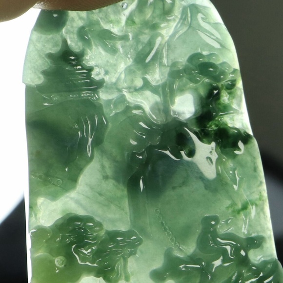 Cert'd Blue water 蓝水 100% Natural A Jade jadeite Pendant Landscape 山水 - Picture 3 of 11